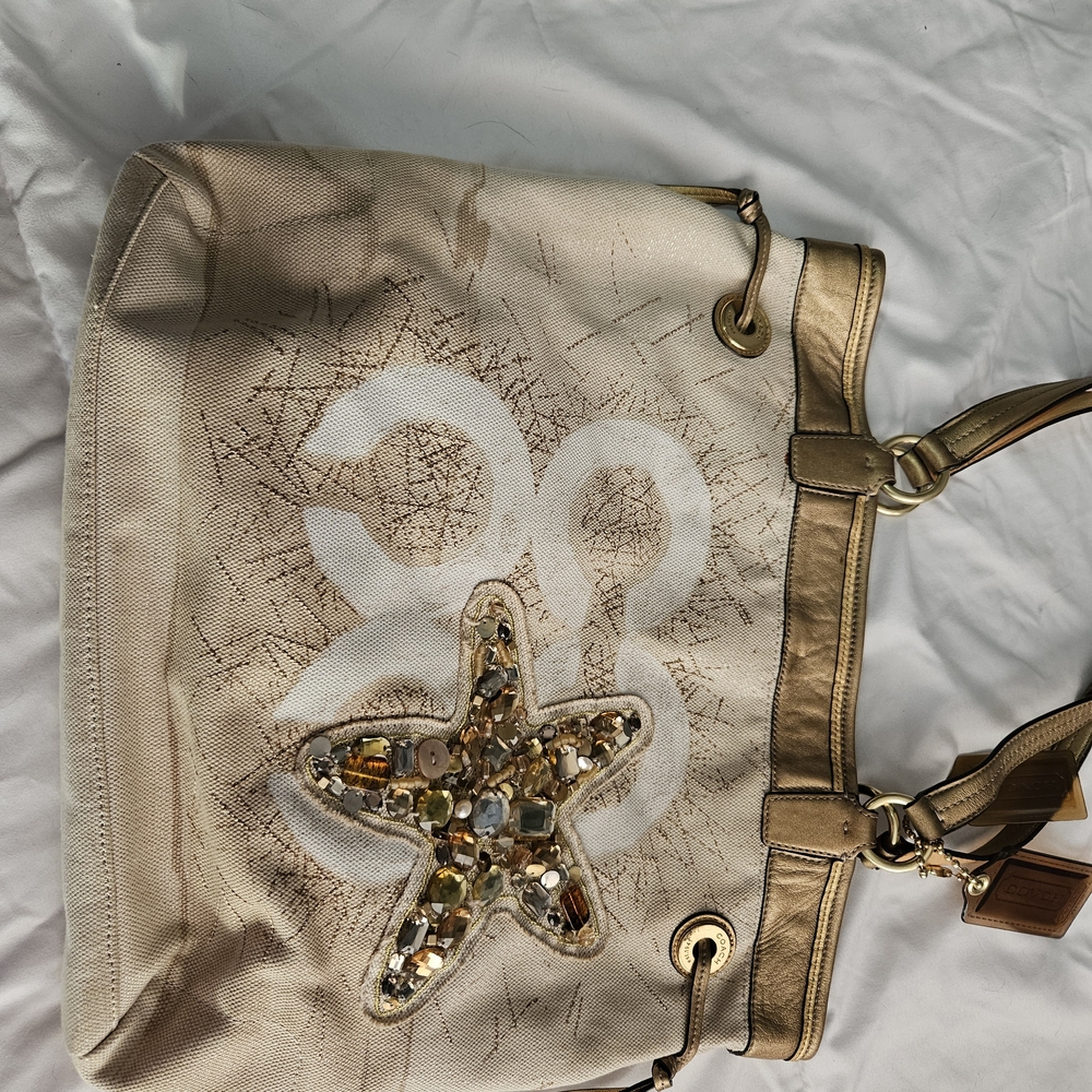 Beige and Gold Women's Tote Bag